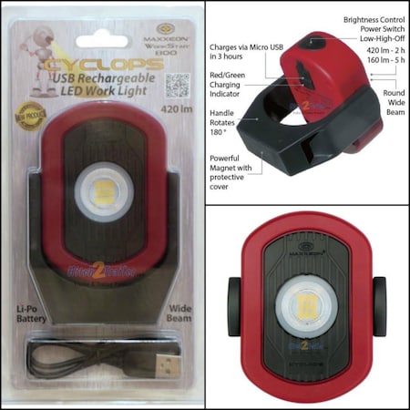 Maxxeon 420 Lumen Cyclops USB Rechargeable LED Work Light MA99124